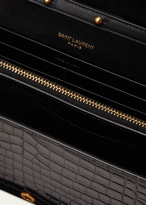 Saint Laurent Cassandra YSL Wallet on Chain in Croc Embossed 